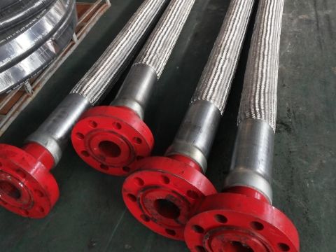 4 braided stainless steel armoured choke and kill hoses are placed on the ground