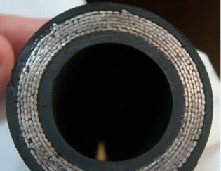 The cross section of SAE 100 R13 steel wire spiraled hydraulic hose.