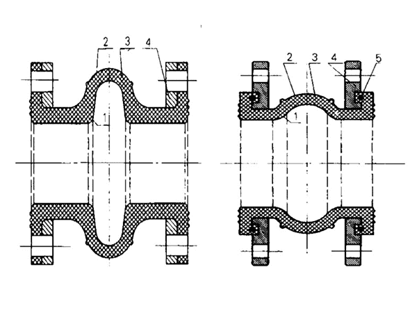 A single-sphere rubber expansion joint of two structural drawings.
