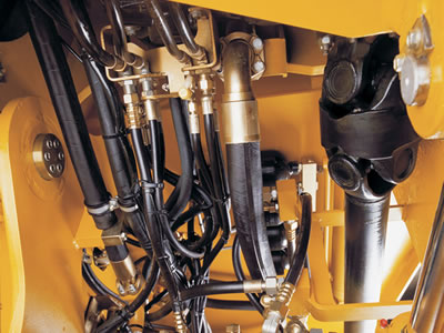 It shows several kinds of hydraulic hoses installed onto one machine.